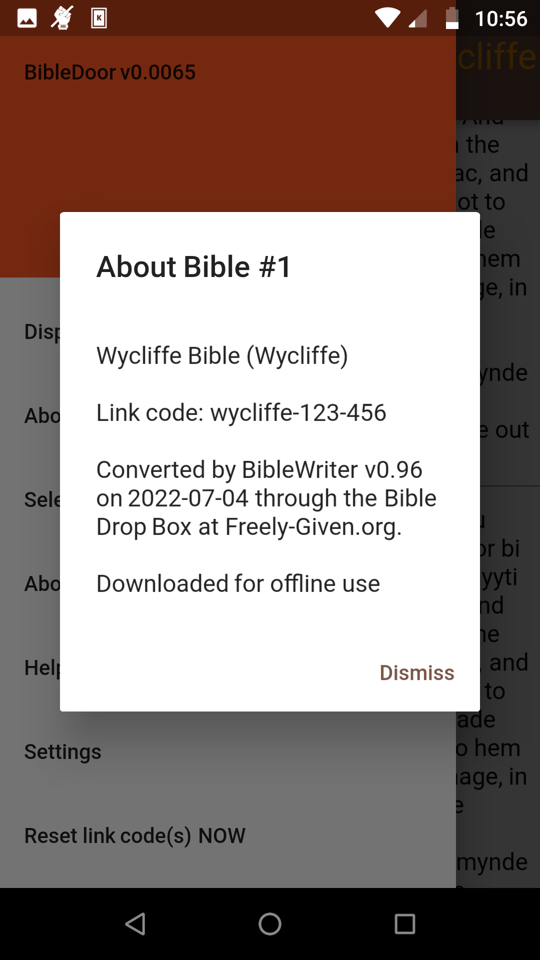 Screenshot of about Bible1 screen